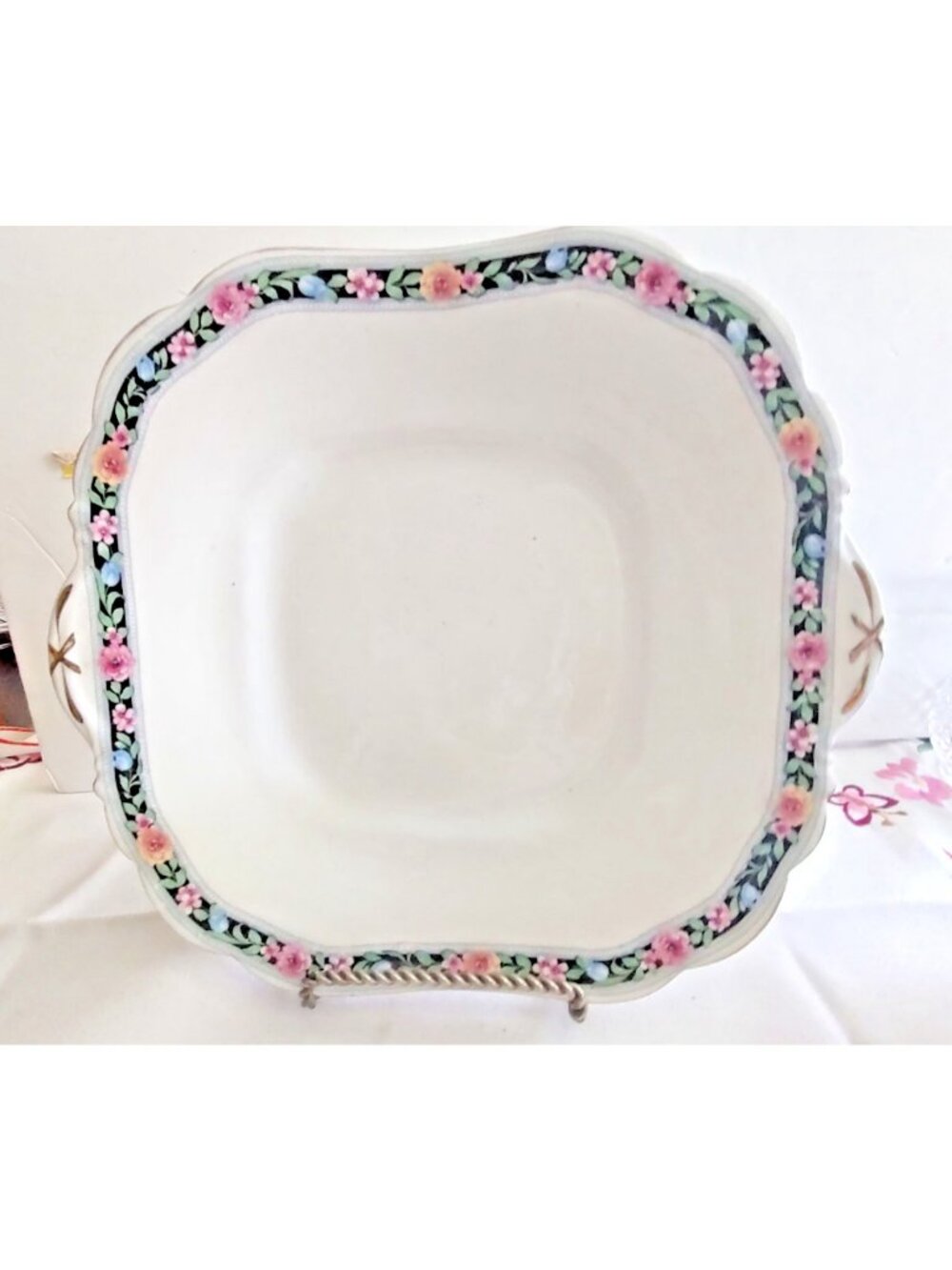 Antique Aynsley Fine Bone China square cake plate hand-painted floral  1920's